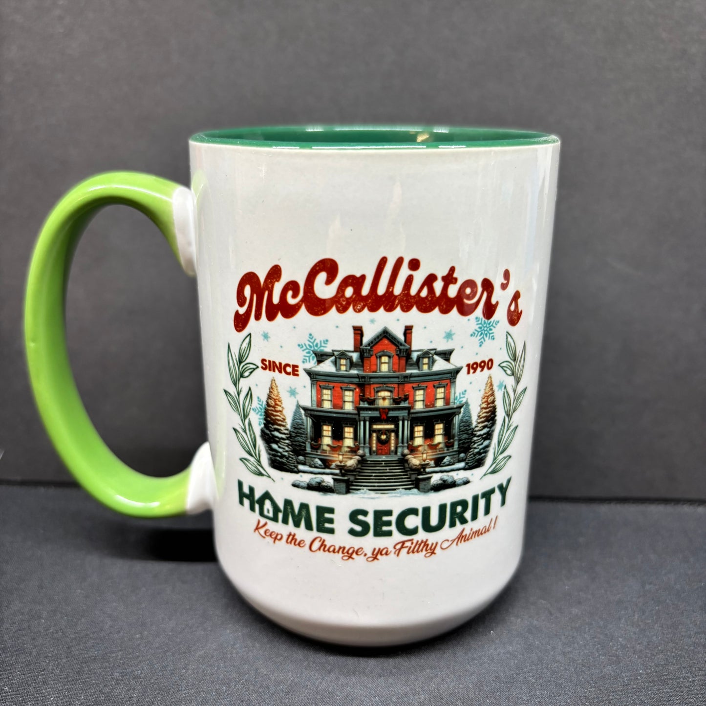 Home alone mug with green handle 15oz