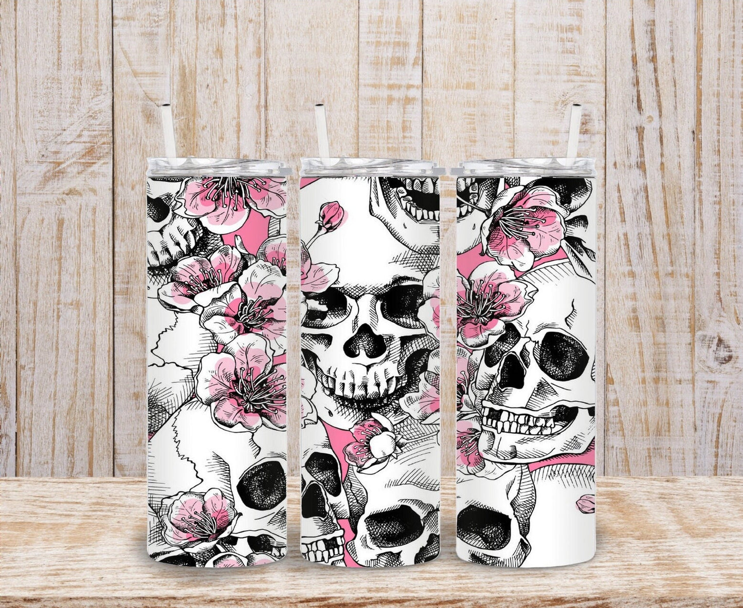 Pink Skulls Skinny Tumbler, Halloween Tumbler, 20oz Tumbler