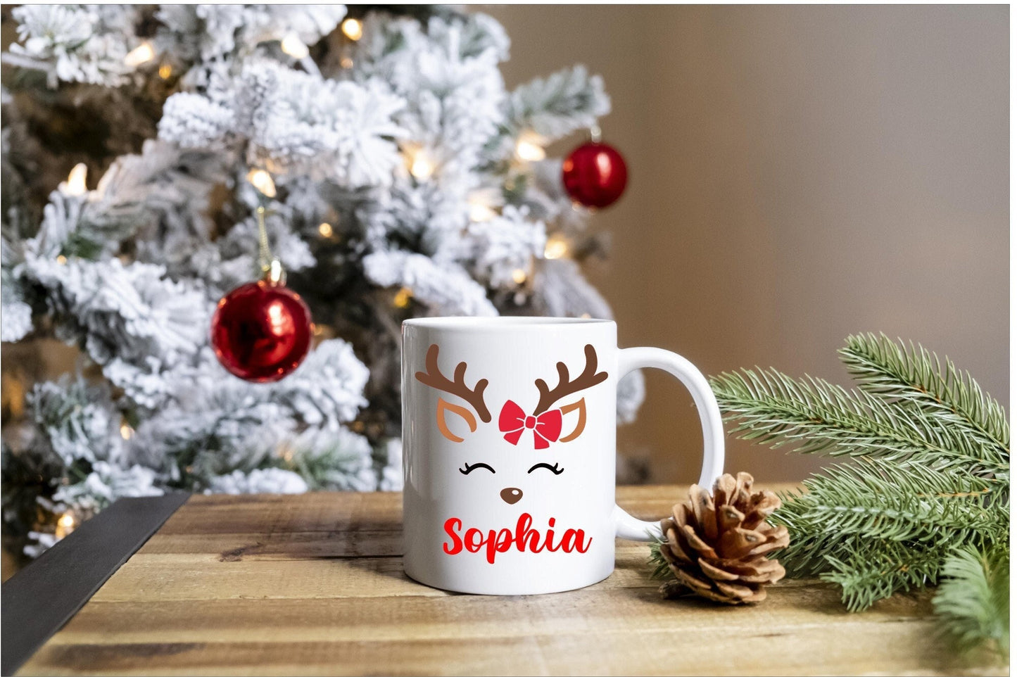 Reindeer Hot Chocolate Girl Mug, Personalized mug, Kids mug,