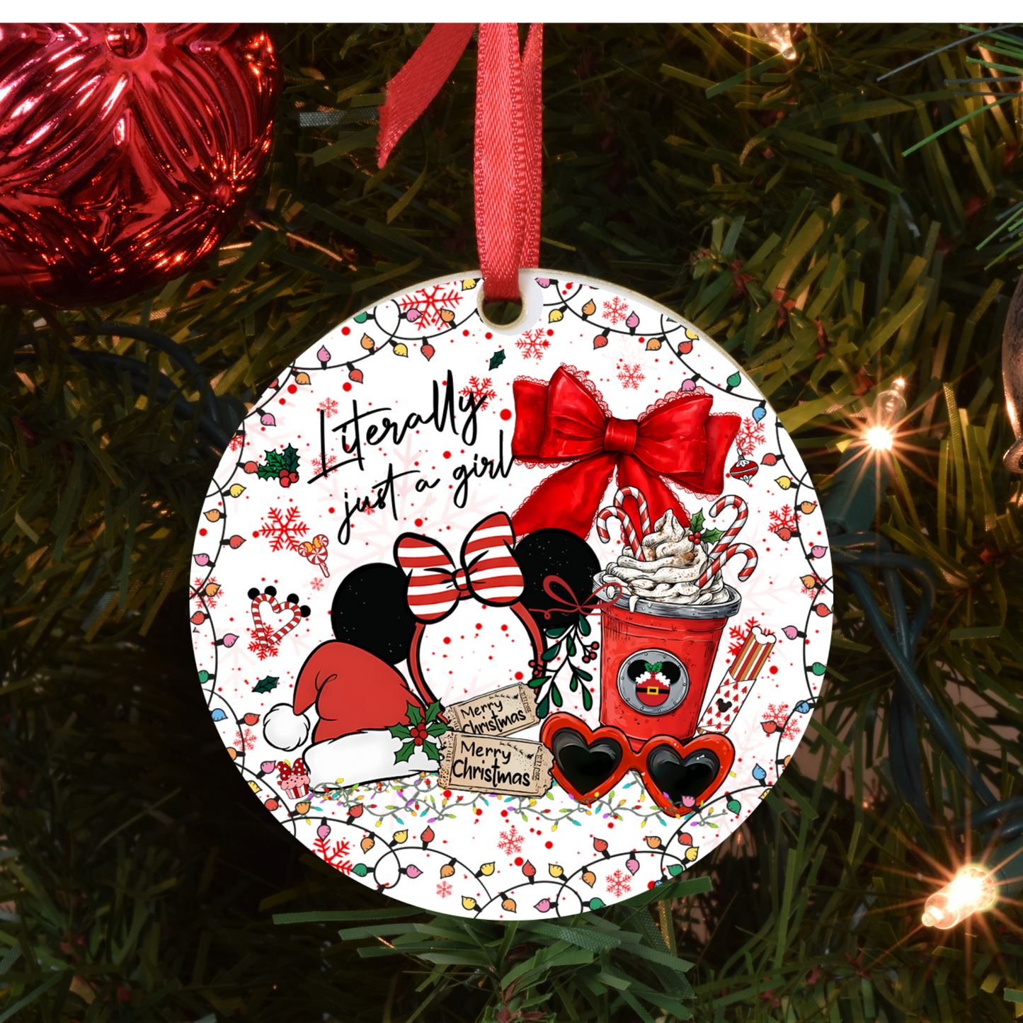 “Literally Just a Girl” Christmas Ornament – Cute Holiday Mouse Ears