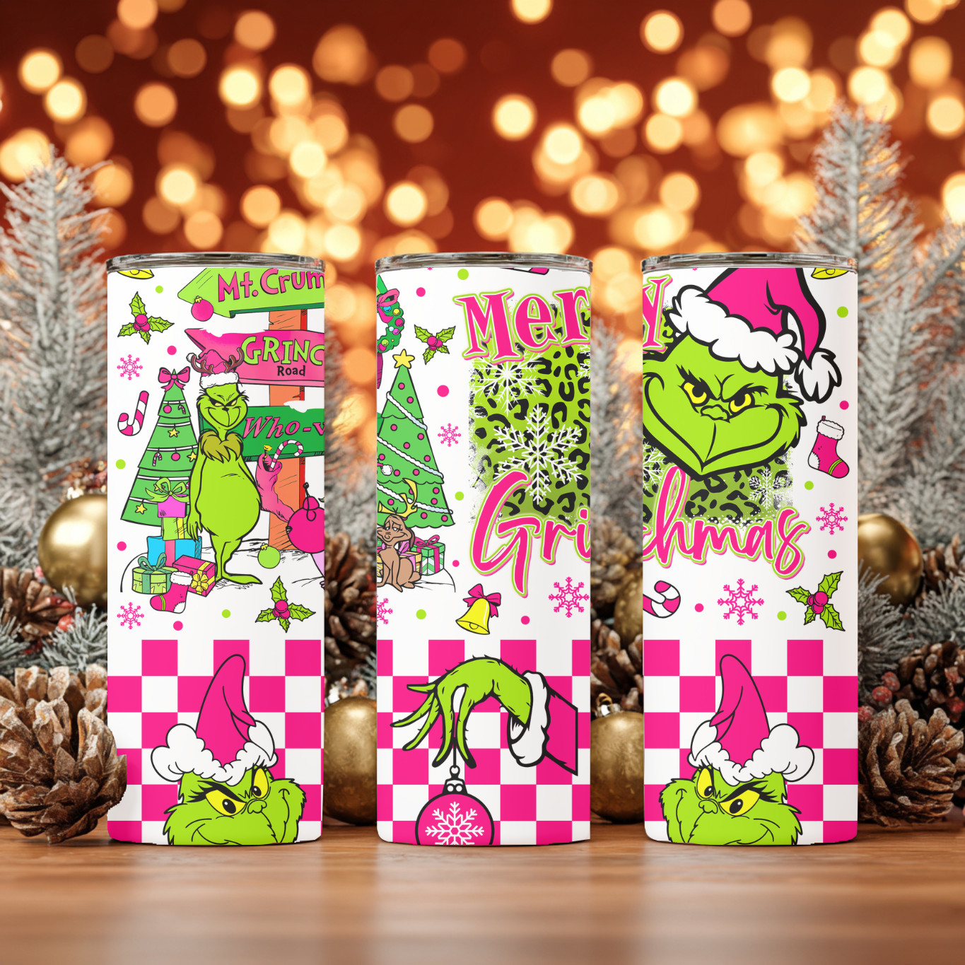 20oz Pink Grinch Tumbler