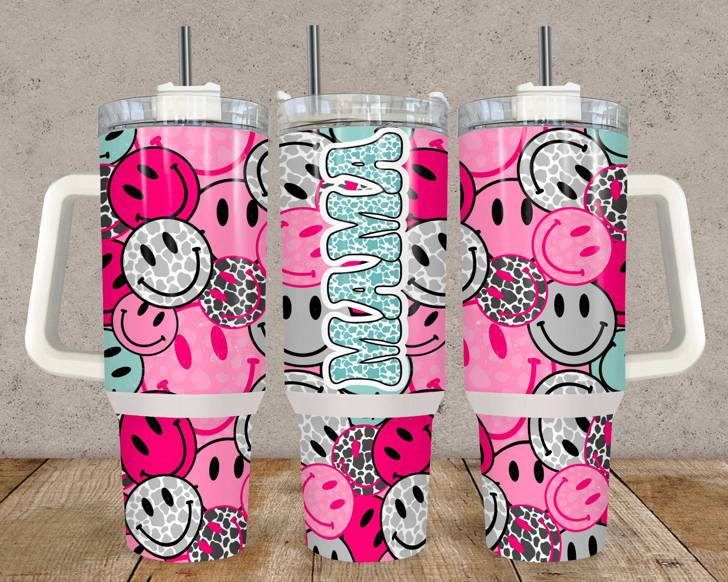 MAMA 40oz Tumbler, Smiley face tumbler