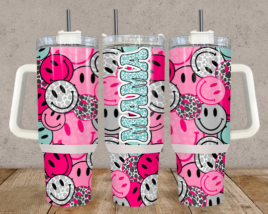 MAMA 40oz Tumbler, Smiley face tumbler