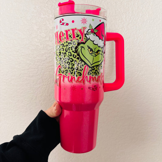 Merry Grinchmas pink 40oz Tumbler