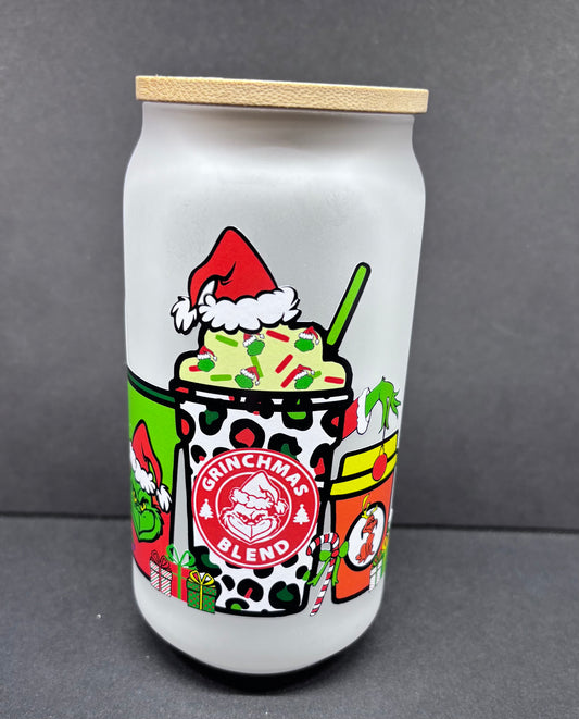 Grinchmas Blend Glass can tumbler
