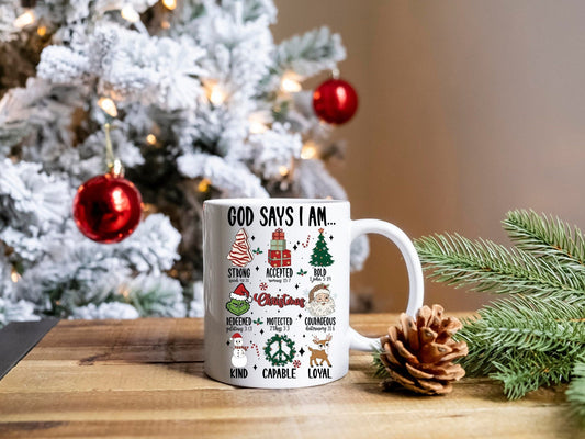 God Says I Am Coffee mug, 11oz Christmas Mug.