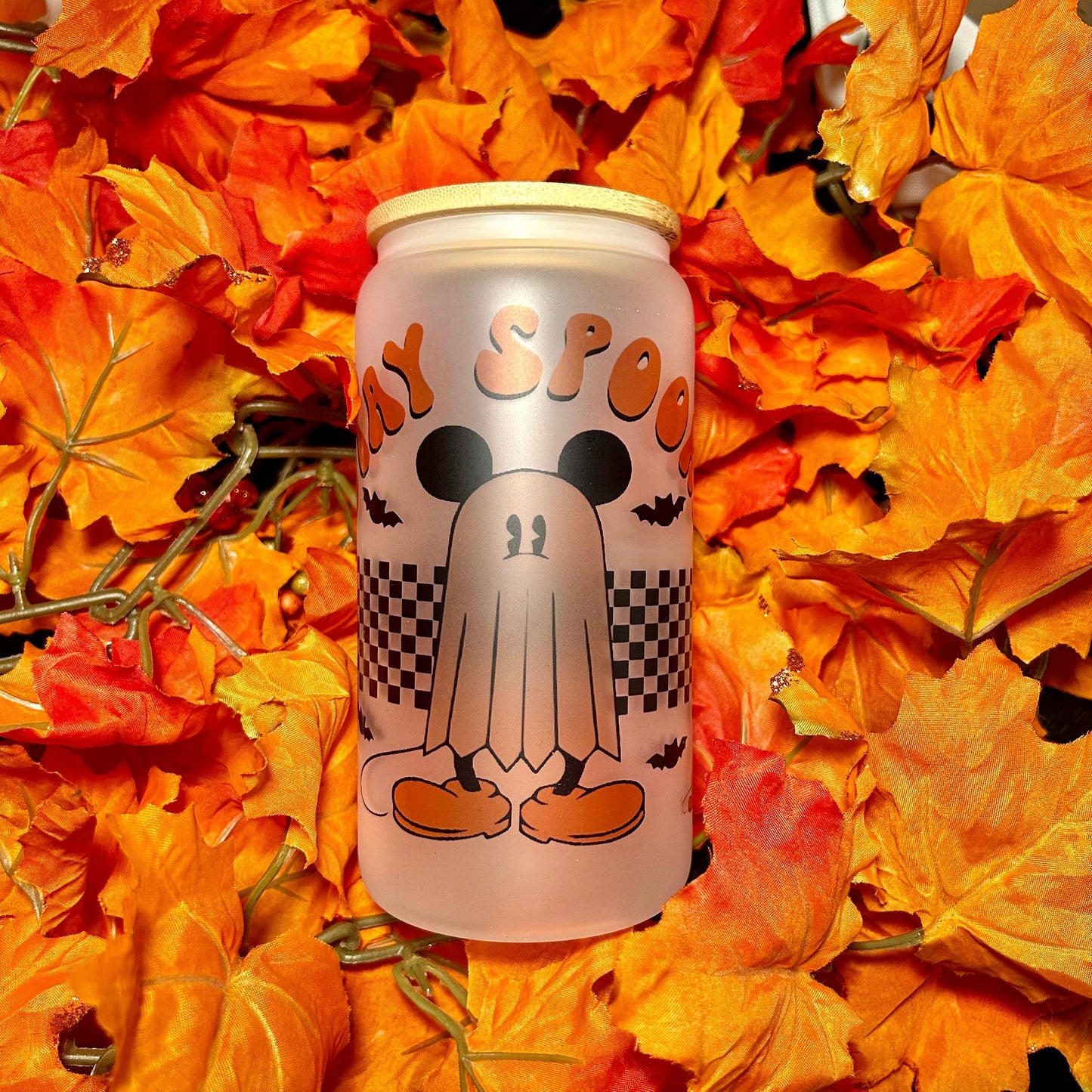 Stay Spooky 16oz Glass Can Tumbler, Libby tumbler, halloween tumbler, character tumbler