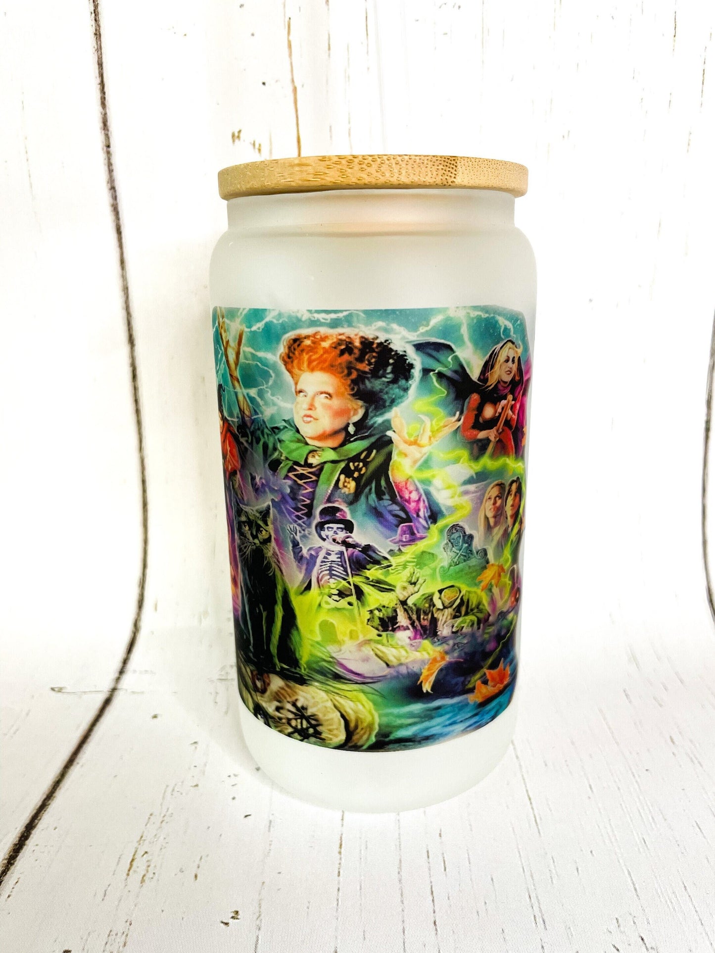 Halloween Glass can Tumbler, 16oz, Hocus Pocus